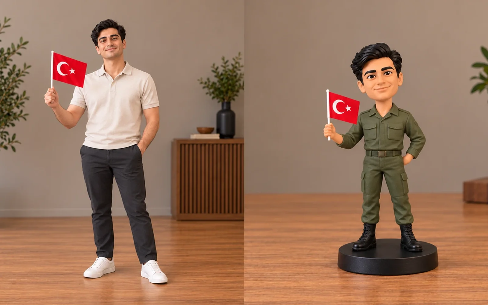 30 Ağustos: kurgusal referans fotoğrafı ve asker üniformalı temsili figür tasarımı