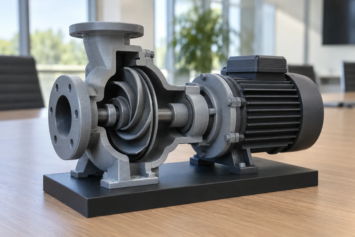Sanayi su pompasının kesitli 3D baskı ölçekli ürün maketi